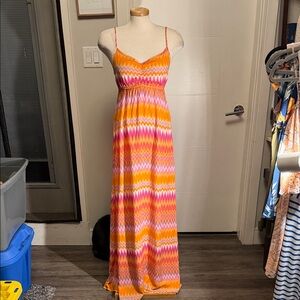 Ali & Kris Vibrant Orange and Pink Maxi Dress